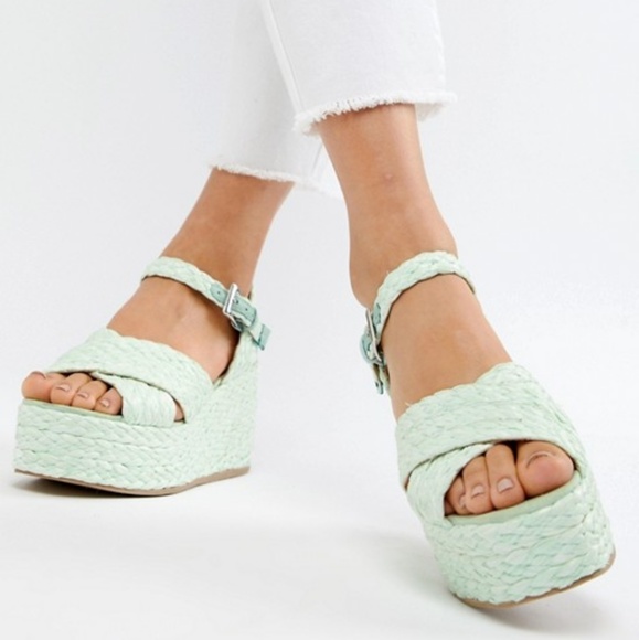 ASOS Thierry Raffia Mint Wedges - Picture 1 of 7